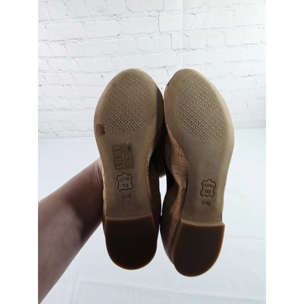 TORY BURCH JOLIE AMAZING CORK BLACK PATENT GOLD LOGO BALLET FLATS SIZE 5.5 M